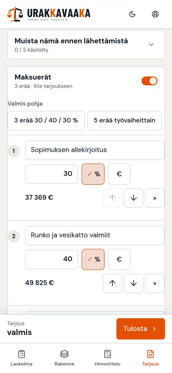 Maksuerät tarjouksessa