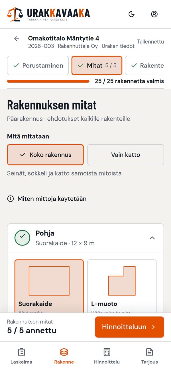 Rakennuksen mitat ryhmittäin