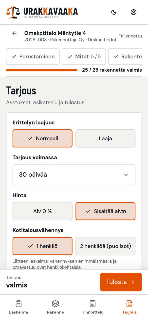 Tarjouksen asetukset